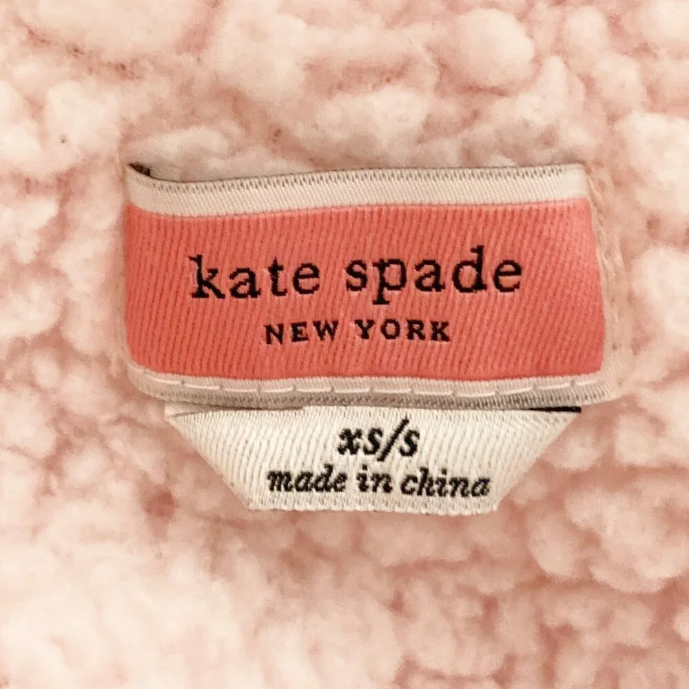 Kate Spade Blush Pink Plush High Pile Fleece Short Robe Gold Spade Logo XS/S